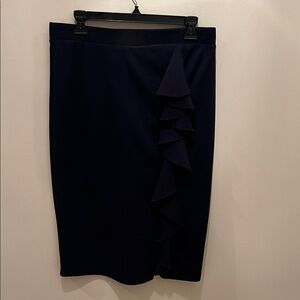 Melissa Paige Navy Pencil Skirt with Ruffle Detail